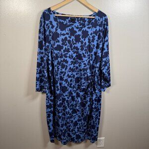 Talbots Effortless Jersey Dress Size 3X Blue Floral Stretch Side Tie Church Work